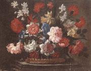 unknow artist Still life of various flowers in a wicker basket,upon a stone ledge Spain oil painting artist